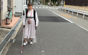 練習のため小学校近くの道を歩いています。